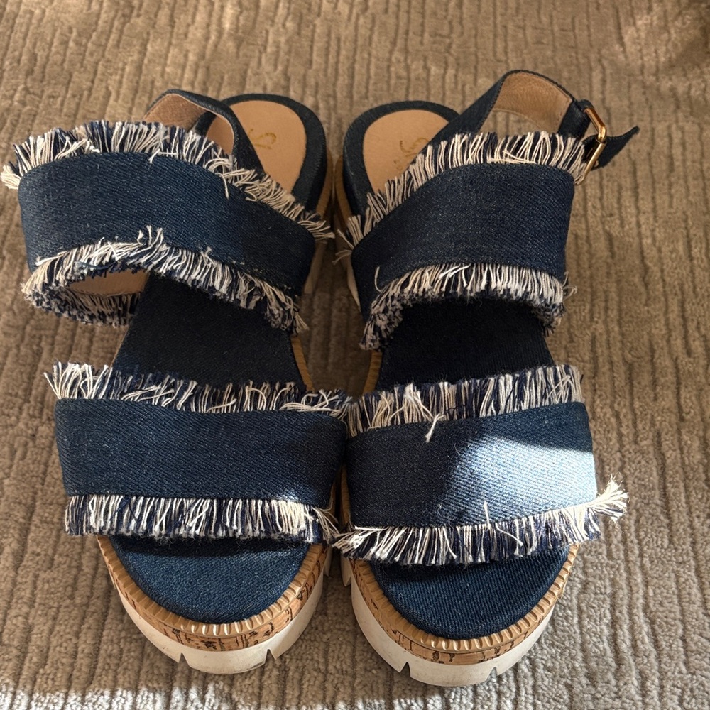 Shelly’s London Frayed Denim Sandals